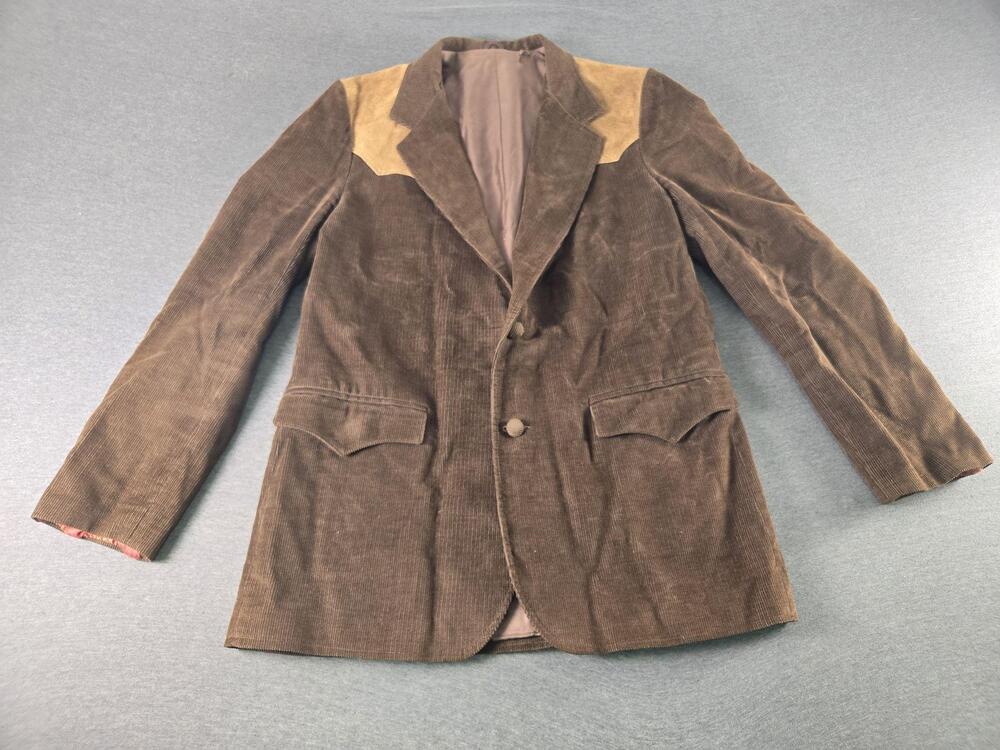 Vintage Pioneer Wear Sport Coat Mens 46 Brown Corduroy Suede Western Blazer USA